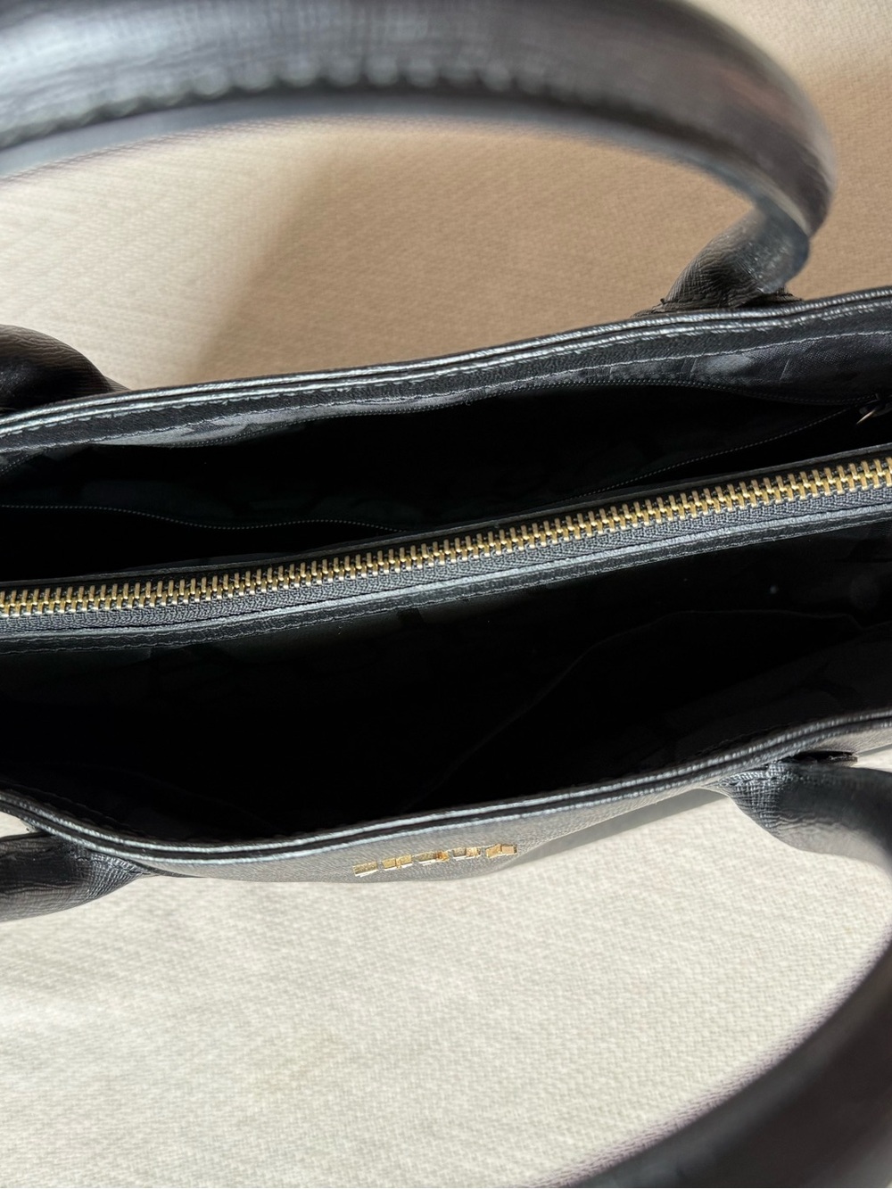 Furla Black Leather Tote with Gold Logo - Picture 4 of 6